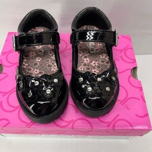 Sugar Black Kids Dress Shoes with Floral Accents‎